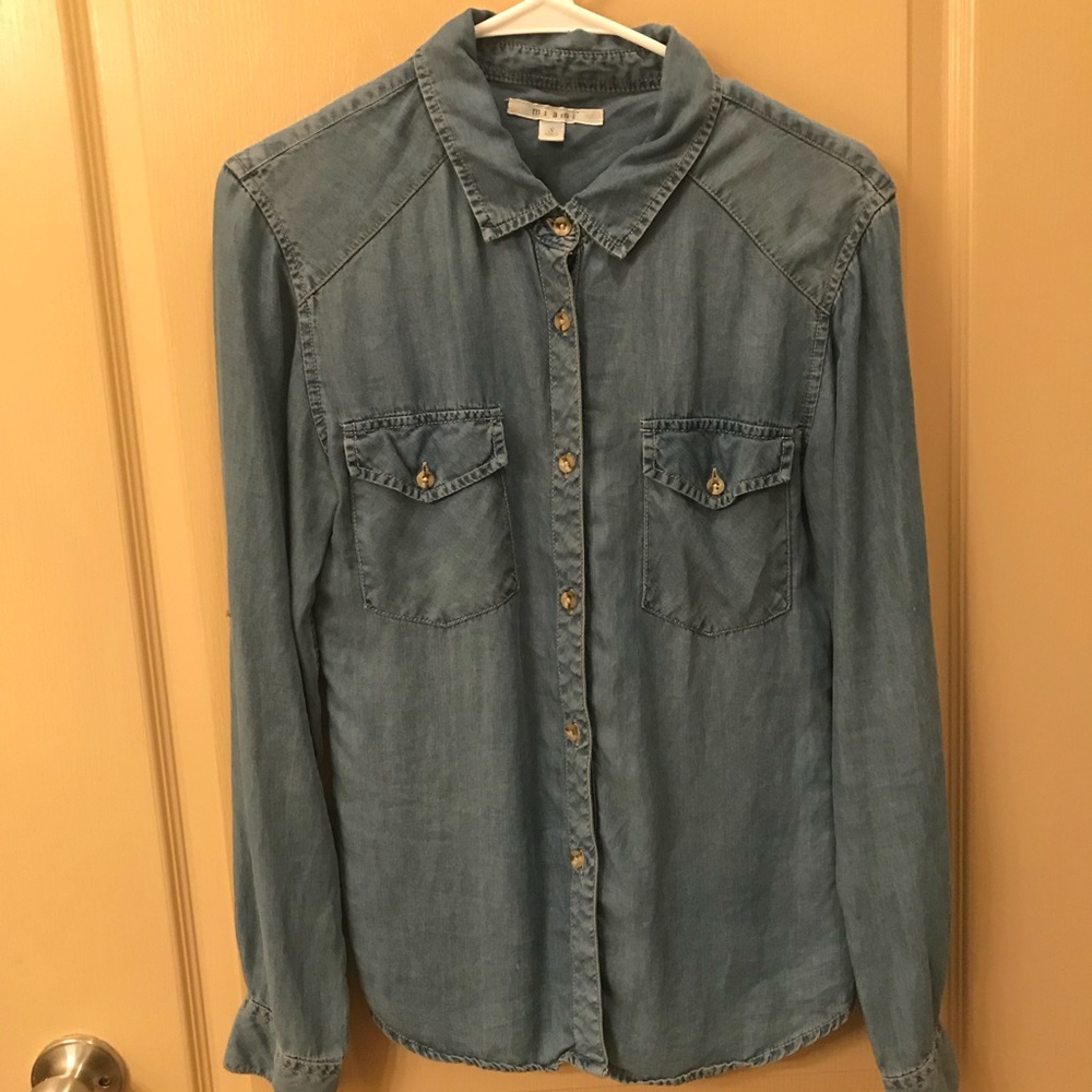Faux Denim Button Down